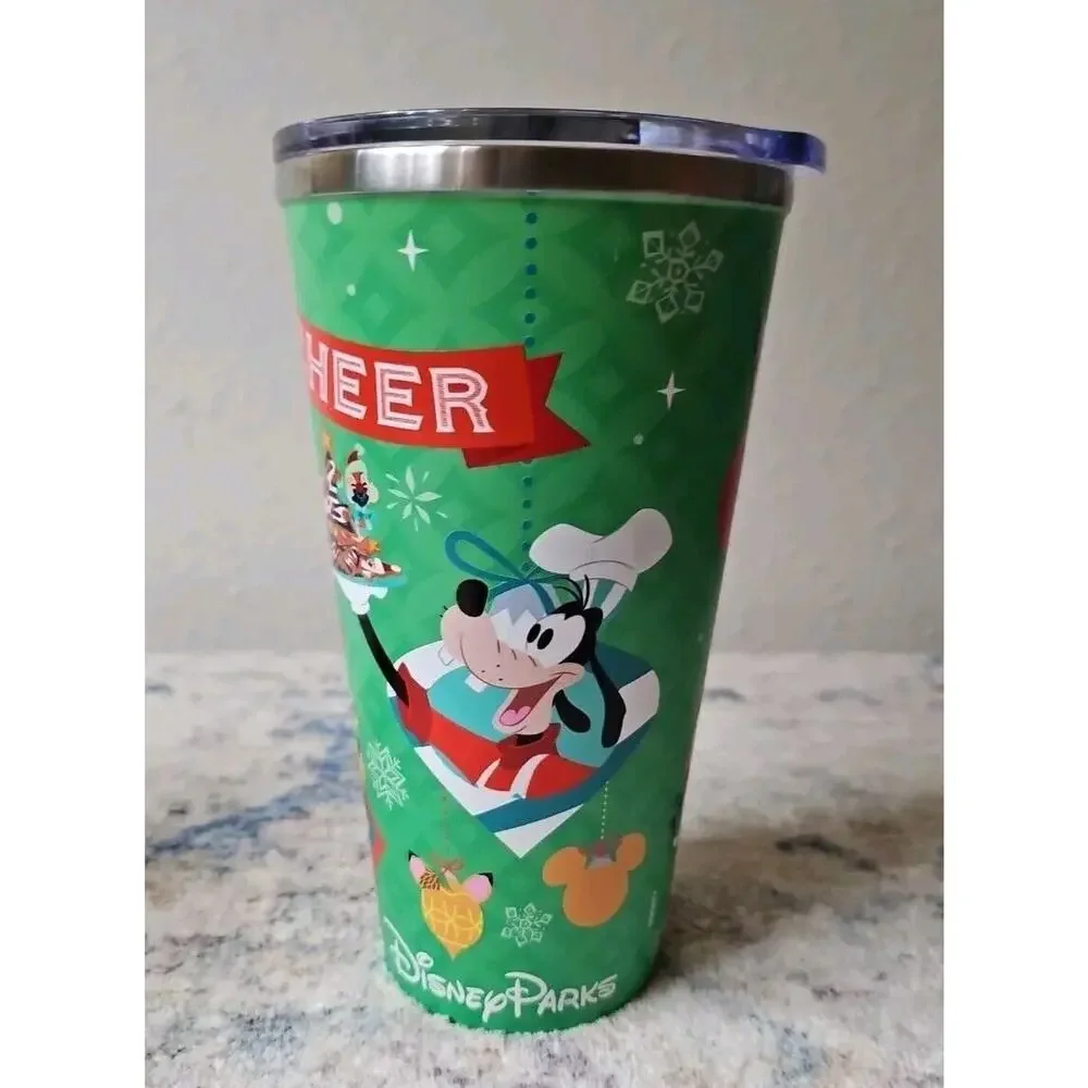 Disney Parks 2023 Christmas Holiday Travel Tumbler Cup Stainless Steel w Lid NEW